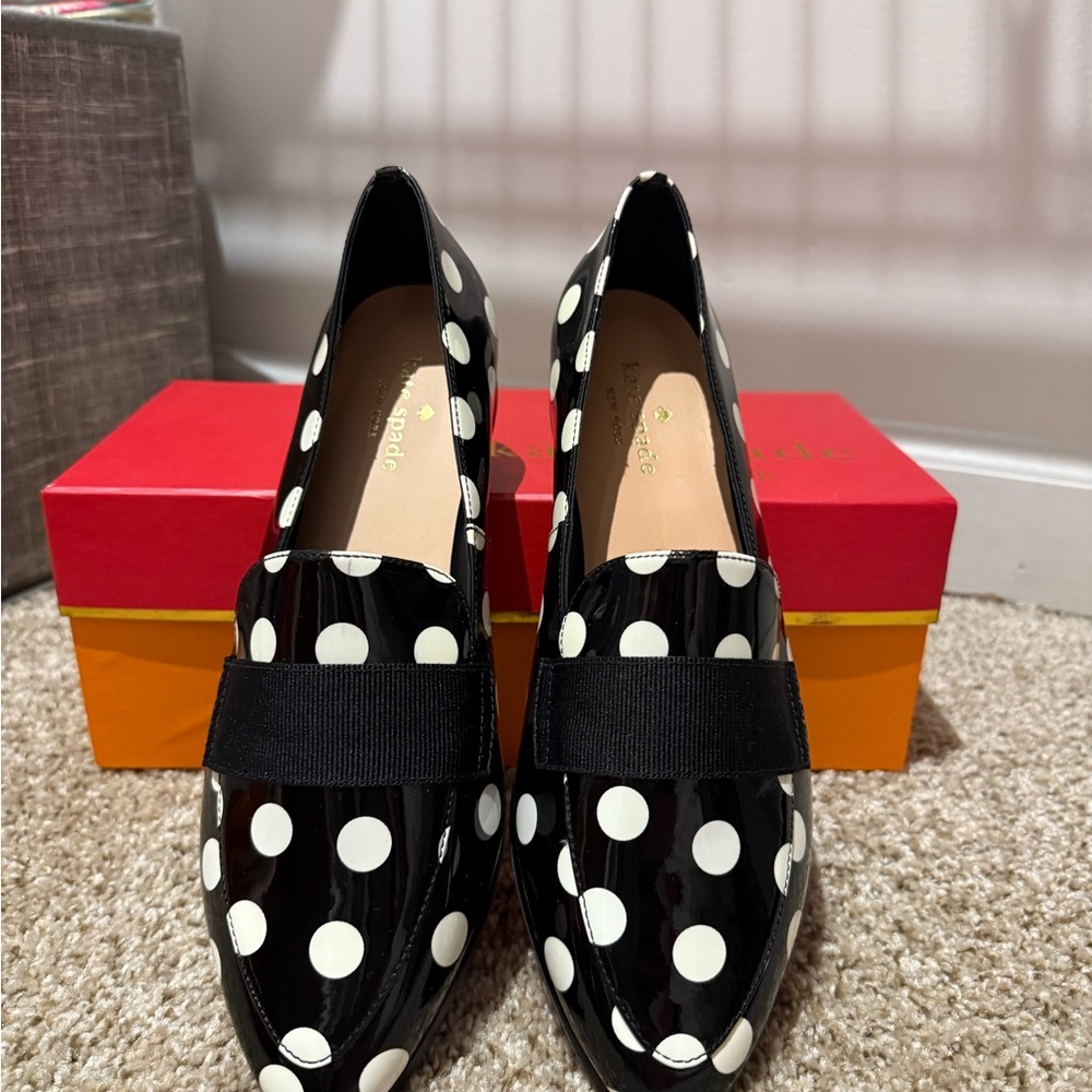 Kate Spade Corine Black and White Polka Dot Loafers - Picture 2 of 6